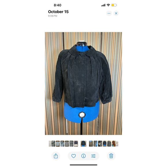 Vintage Style Black Velvet Cropped Jacket with Peter Pan Collar Evening Wear AMI - Picture 1 of 6